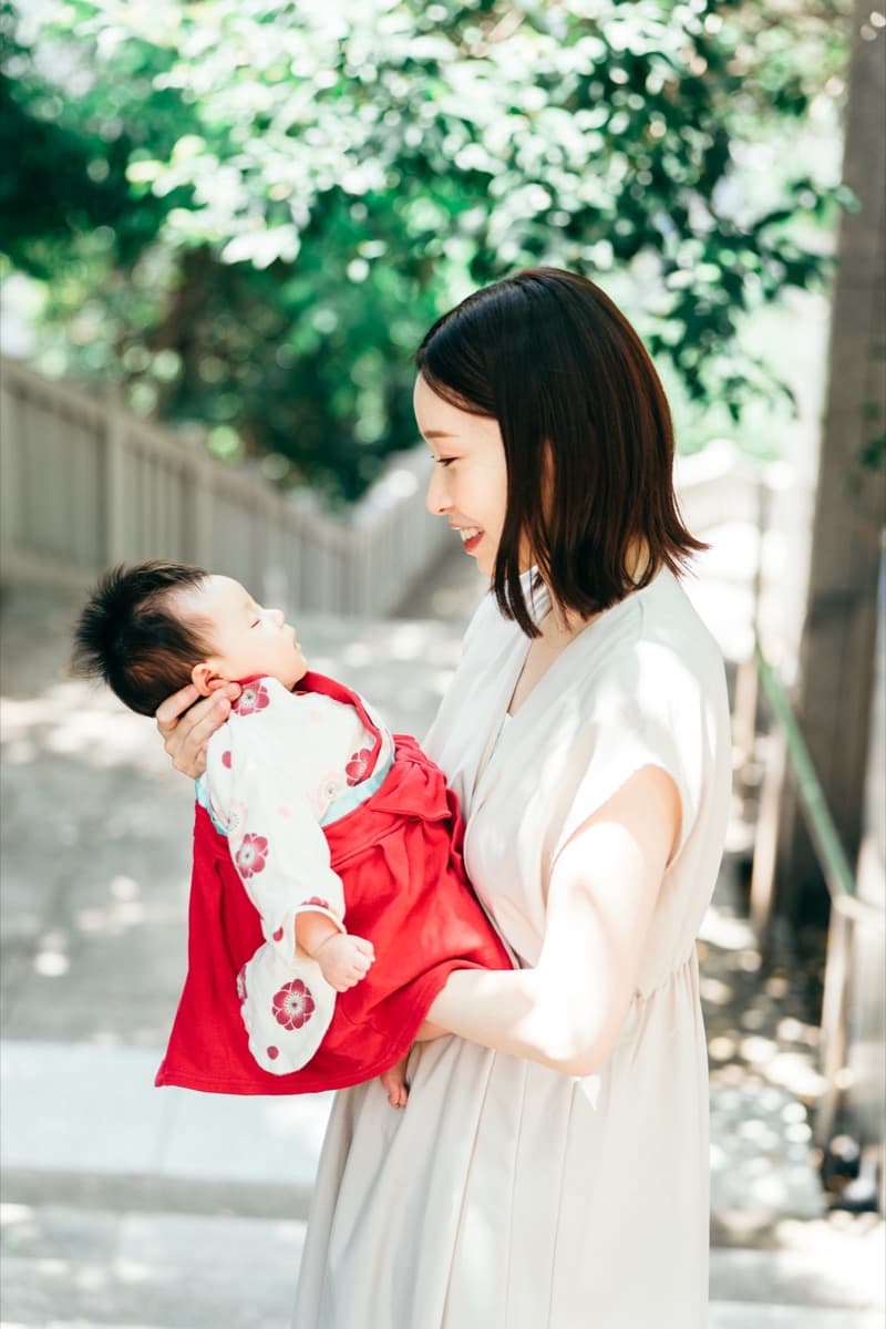 お宮参り 産着 お母さん