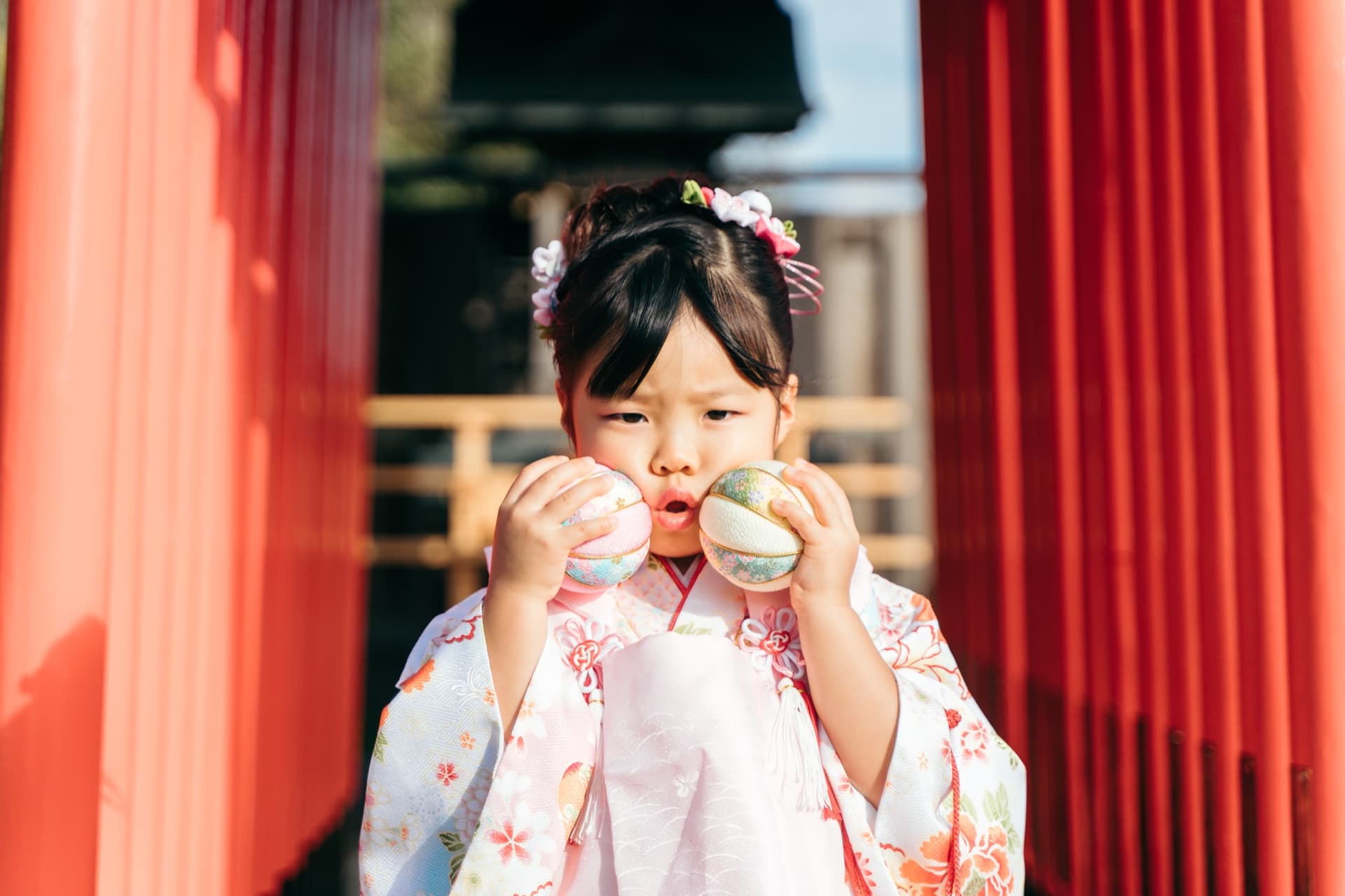 七五三撮影 お菓子でニコニコ